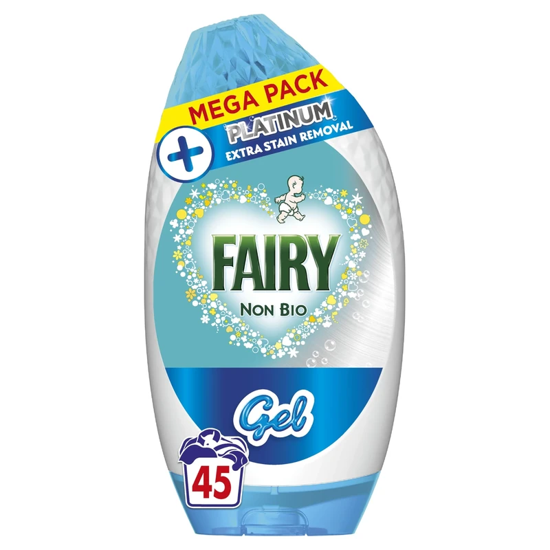 Fairy Non Bio Platinum Laundry Detergent Gel, 45 Washes 1.485 L, Extra Stain Removal, Voted Number 1, For Sensitive Skin