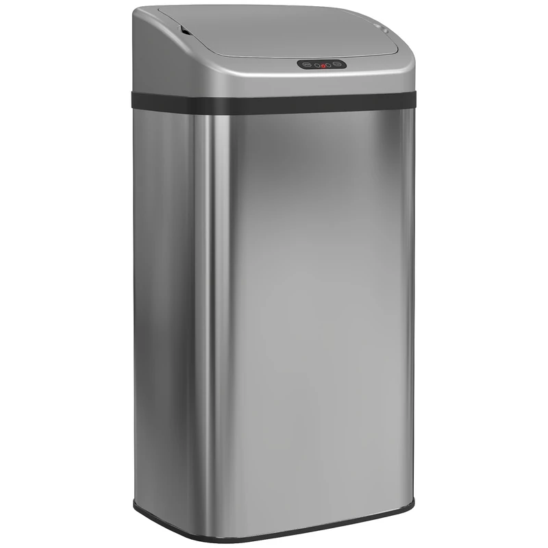 HOMCOM 48L Sensor Bin, Stainless Steel Kitchen Bin with Automatic Soft Close Lid and Fingerprint-Proof for Recycling and Waste, Silver Tone