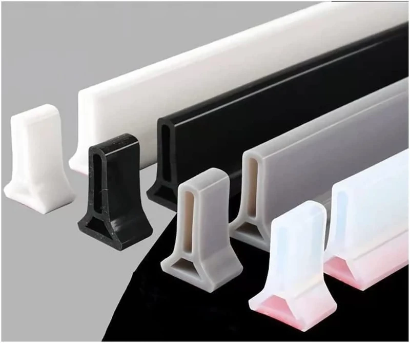 Wet Room Floor Seal Shower Screen Barrier - Silicone Water Stops Bendable Fixing Strips Bathroom Folding Seals for Sills Waterproof Shower Solutions (Black)