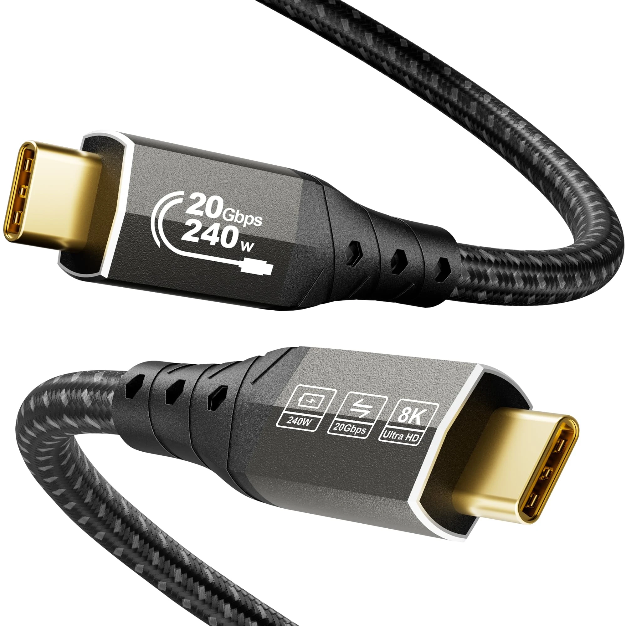 ZIKNYDO USB C to USB C Monitor Cable 2m, USB C 3.2 20Gbps Data Transfer, Supports 8K@30Hz, 4K@60Hz/ 144Hz Video Type C, 240W Charging, USBC Display Cable for Thunderbolt 4, MacBook Pro, Switch (6.6FT)