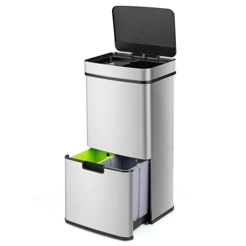 FANTASK 72 Litre Kitchen Trash Can with 4 Compartments Stainless Steel with Sensor Automatic Trash Can with Soft Close Lid, Clamp Ring, Waste Separation System - Image 1