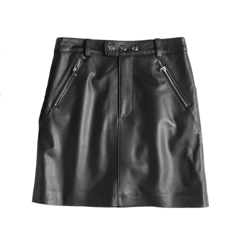 Women Leather Short Skirt High Waist Pocket A-Line Sexy Mini Skirt Slim Zipper Casual Skirts Black S