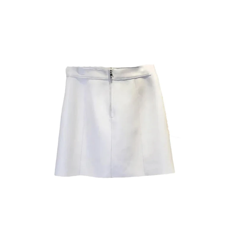 Women Leather Mini Skirt High Waist Vintage A-Line Skirt Office Work Solid Mini Skirt Cream XXL