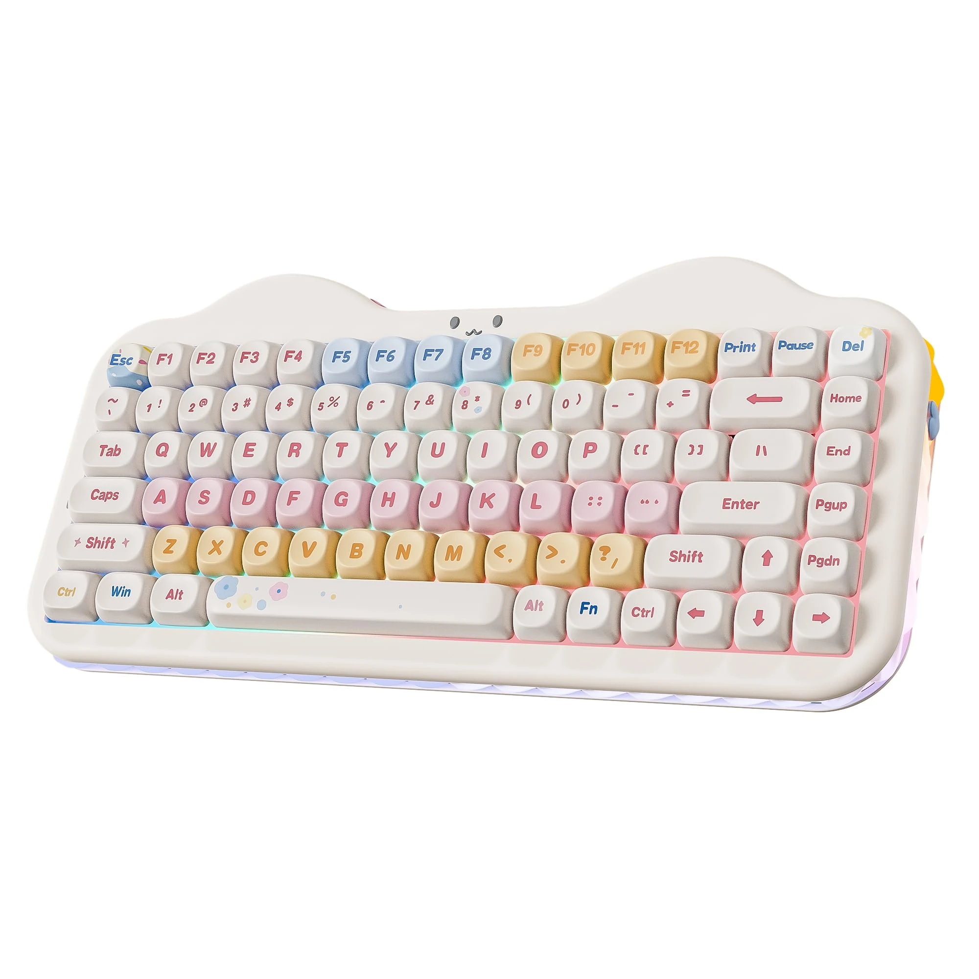 YUNZII C75 Wireless Mechanical Keyboard, 75% Layout Hot Swappable Creamy Keyboard NKRO, PBT MOA Keycaps RGB Backlit Gasket Mount, Cute Cake Design BT5.0/2.4G/USB-C (Beige, Milk V2 Linear Switch)