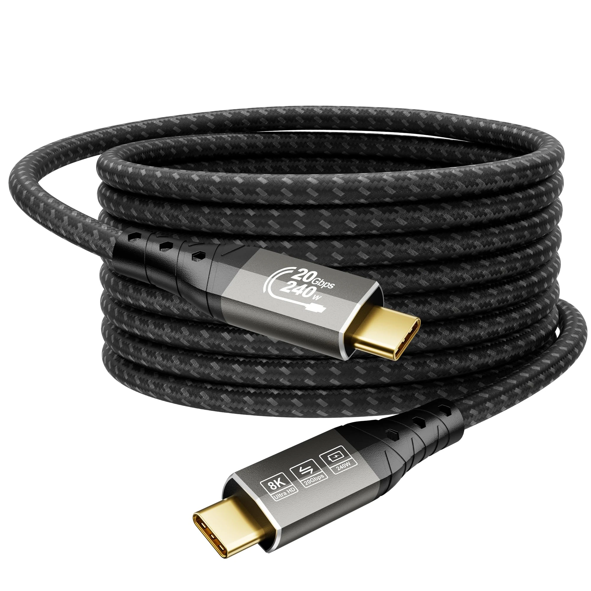 ZIKNYDO Long USB C to USB C Cable 5m, Supports Up to 20Gbps Data Transfer, 240W Charging, 8K@30Hz, 4K@60Hz /144Hz Video Output, USBC Display Cord for Monitor, Laptop, MacBook Pro, iPad Pro (16FT)