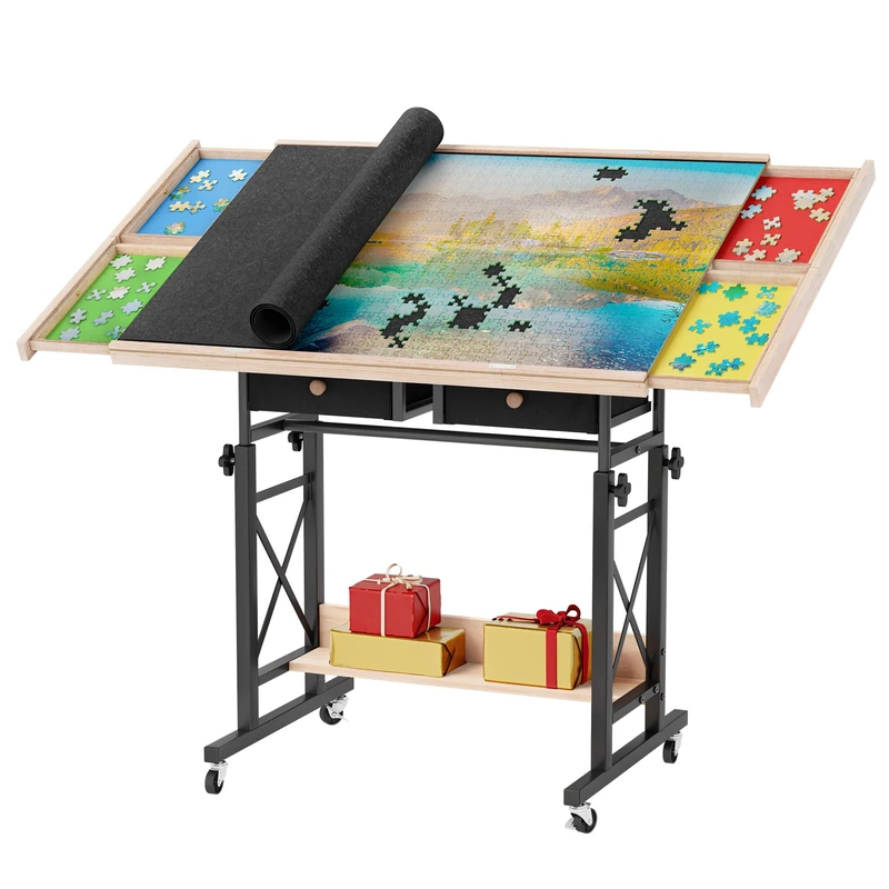 YITAHOME 1500 Piece Jigsaw Puzzle Table with 4 Drawers, Adjustable Tilting Puzzle Board with Tilt Angle & Height Adjustment, Portable Jigsaw Tables with Cover & Storage Shelf, Easy to Move
