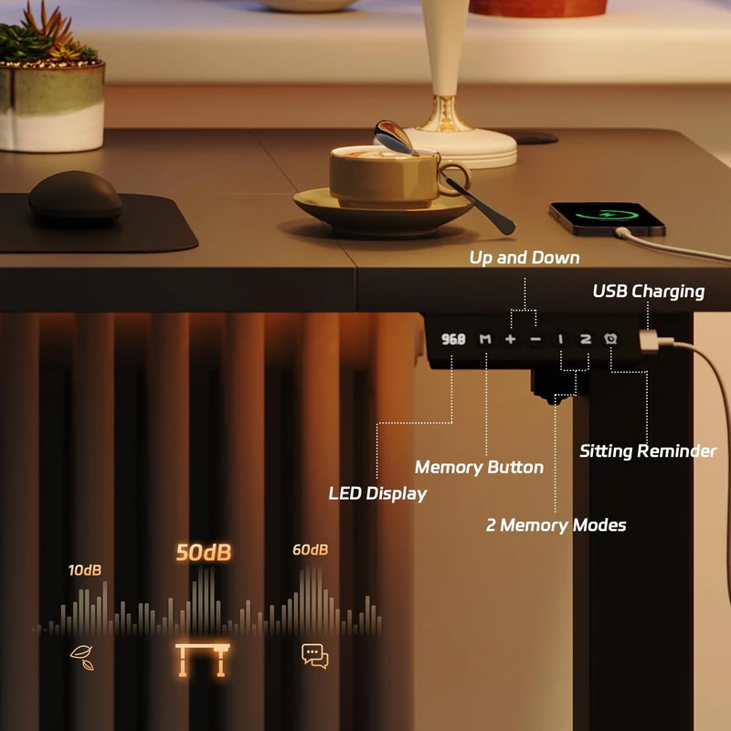 JUMMICO Height Adjustable Electric 160 x 80cm Standing Desk with Drawer & Hooks – Height Adjustable Sit Stand Desk with Stable Steel Frame, Wide Desktop Standing Table for Home Office,Black