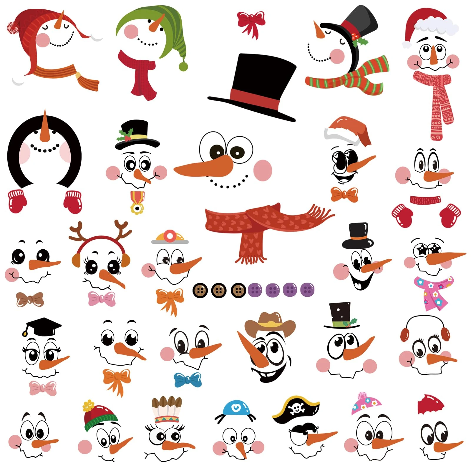 SHUCHING 80 Pcs DIY Snowman Face Stickers, Waterproof Christmas Ornaments Decals for Glass Window Fridge Cups Balls Party