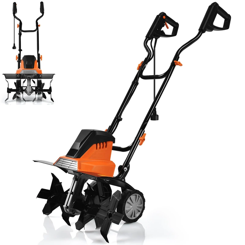 GiantexUK 1200W/1500W Electric Tiller, Lawn Soil Scarifier with 4/6 Blades, Adjustable Wheels & Foldable Handle, Lightweight Garden Cultivator Rotovator Rototiller (43cm Cutting Width, Orange+Black)