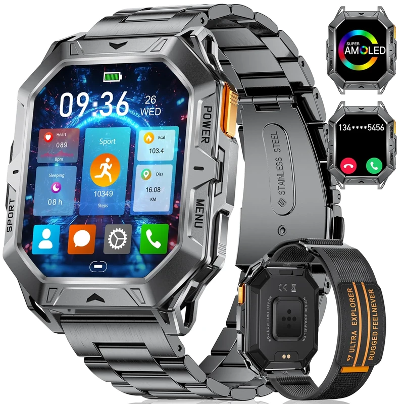 Smart Watch for Men with 1000mAh Battery/Answer Make Call, 2.13'' Amoled Large Screen Military Smart Watches with Heart Rate SpO2 Sleep Monitor, 120 Sports, 5ATM Waterproof Smartwatch for Android iOS