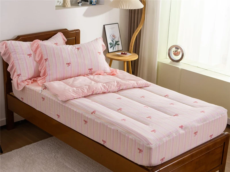 NTBED Rainbow Bow Printed Zipper Bedding Sets Twin for Kids Girls Lightweight Microfiber Stripe Comforter Set with Fitted Sheet Pillow Covers