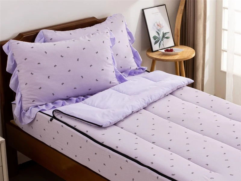 NTBED Black Bow Printed Zipper Bedding Sets Twin for Kids Girls Lightweight Microfiber Butterfly Comforter Set with Fitted Sheet Pillow Covers,Purple