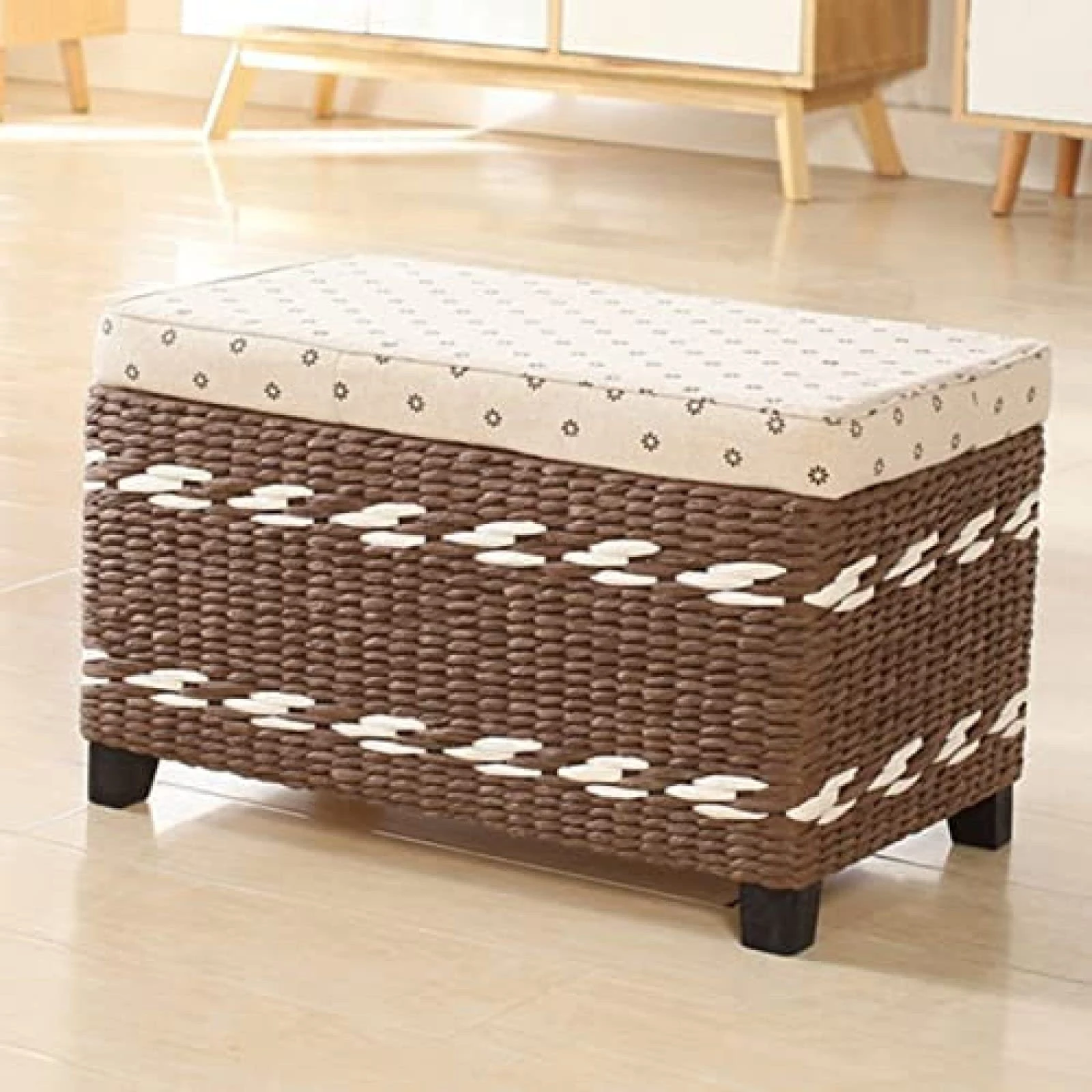 Large Capacity Multi-Function Storage Bench For Shoes Bench Clothing Toys,Rattan Woven Storage Stool,Primary Color,60X30X40Cm,Coffee a-80x30x40cm
