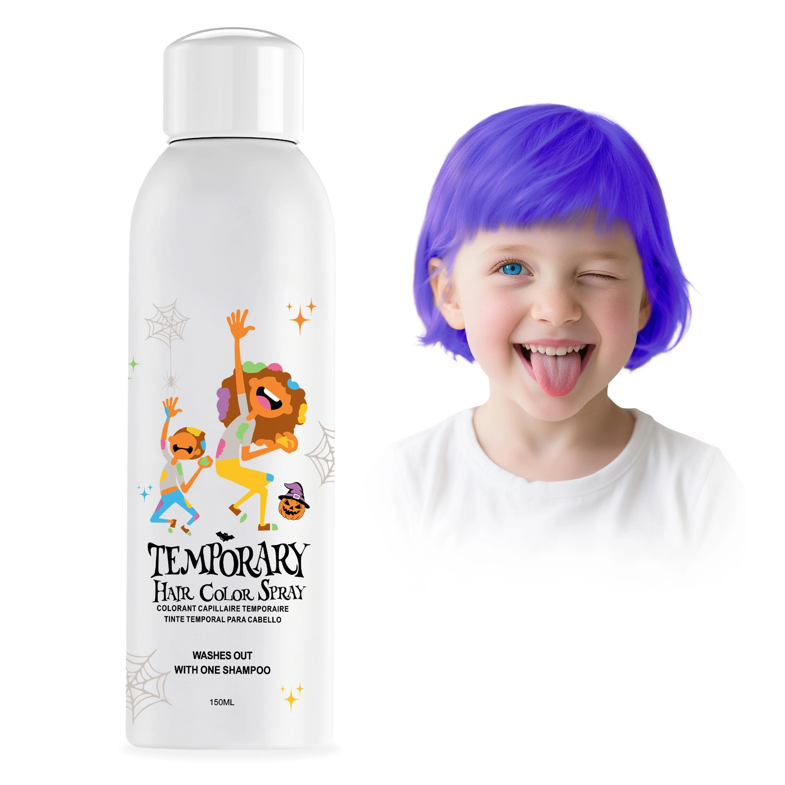 Purple Temporary Hair Color Spray for Kids, Instant Colored Hair Dye Alternative for Girls Boys Teens Women Men, Disposable Washable, Quick Styling for Party Cosplay Christmas Halloween, 150ml