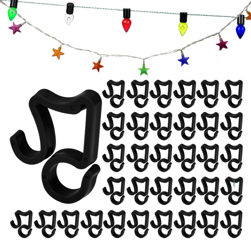 BUENTYA Gutter Hooks,100 Piece Gutter Clips for Lights,Plastic Light Gutter Hang Clips Cute Shape Outdoor Hang Hooks for Christmas Xmas Party Decoration Hanging Outside String Lights (Black)