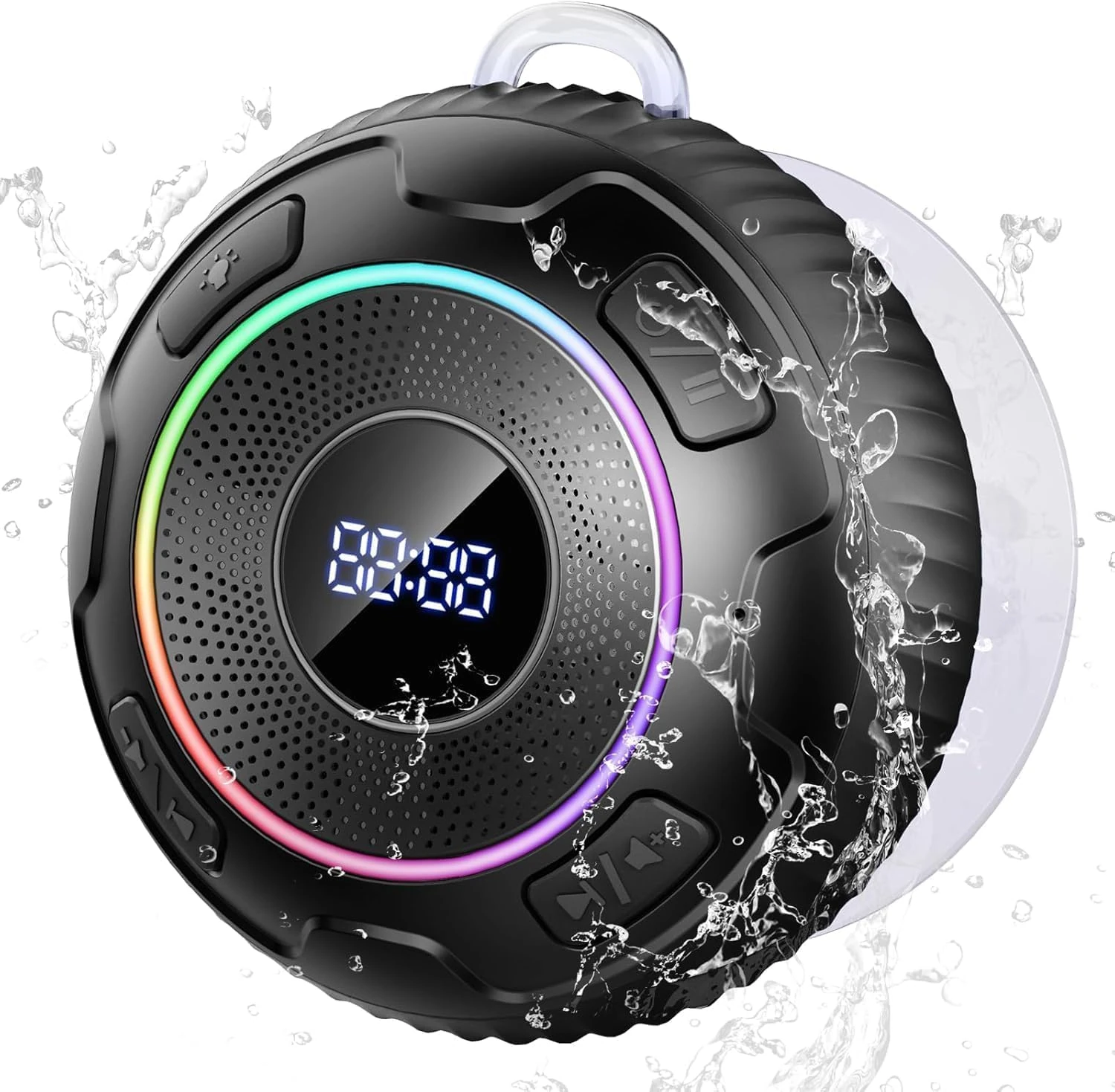 Hupoaf Shower Speaker Bluetooth 5.3, 2025 IP7 Waterproof Speaker, Portable Speaker with Deep Bass, 6D HIFI Stereo, Outdoor Speaker Weatherproof, 10H Playtime, RGB, for Bathroom, Travel, Beach, Kitchen