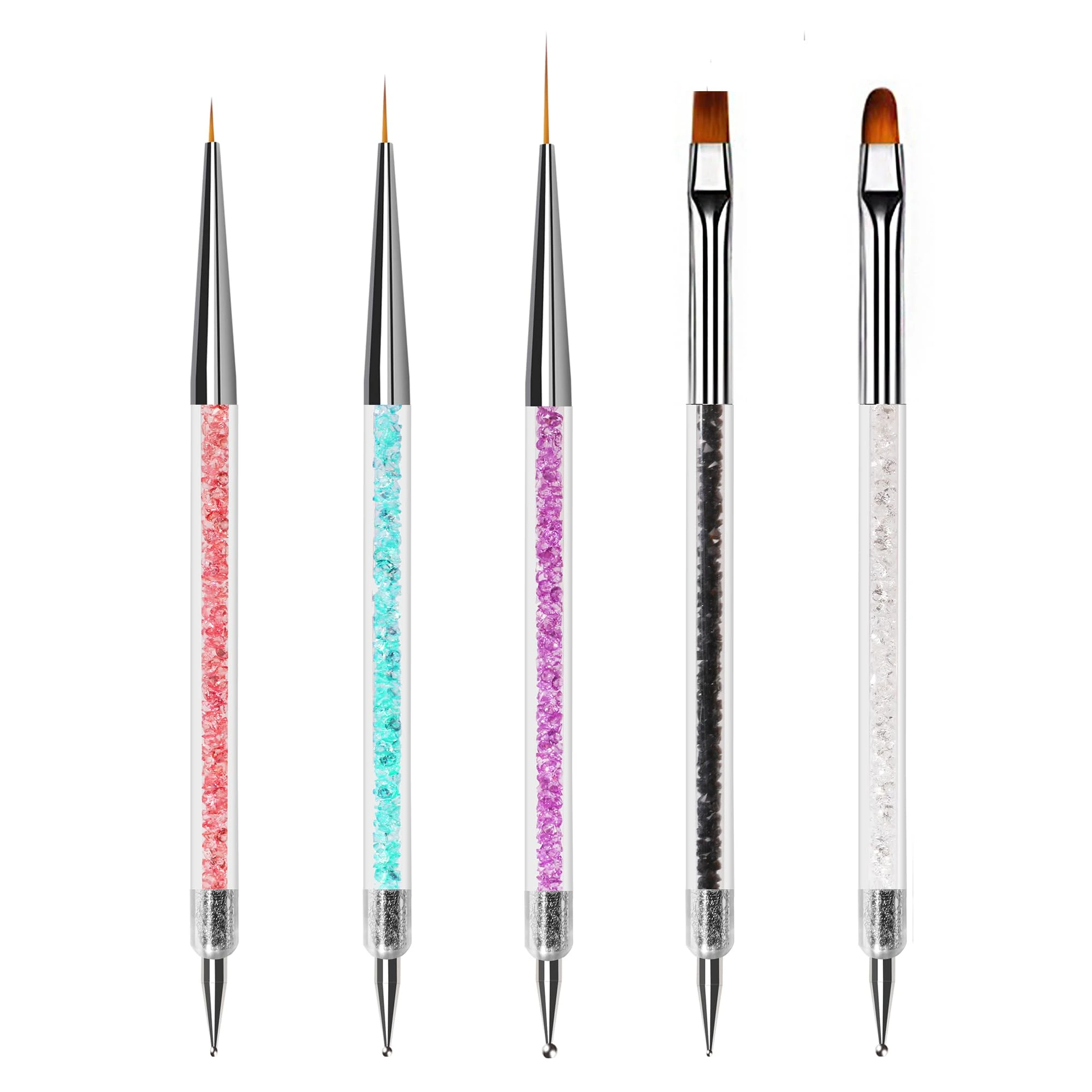 ZEOHBETY Nail Art Brushes, 5Pcs Nail Art Liner Brushes, Dotting Pen Tools, Nail Art Design Brush Set for Long Lines, Thin Details, Fine Drawing, 5/12/20mm Liner Brush, Oval/Flat Brush