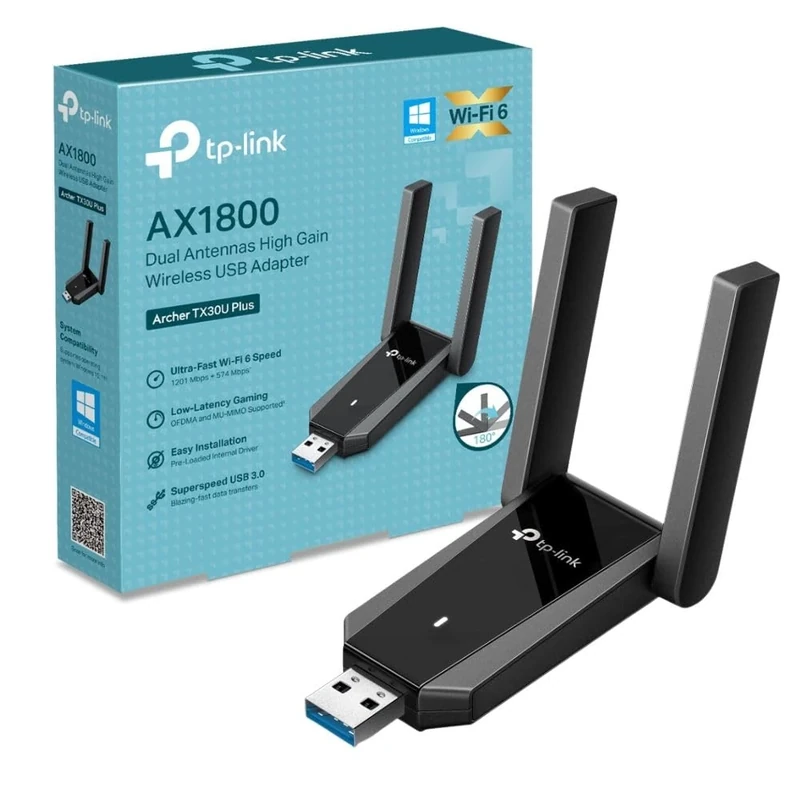 TP-Link Archer TX30U Plus AX1800 USB WiFi Dongle for PC, 6 Dual Band WiFi Adapter for PC with 2 Adjustable Antennas,3.0,MU-MIMO and OFDMA,Encryption Security,Plug and Play