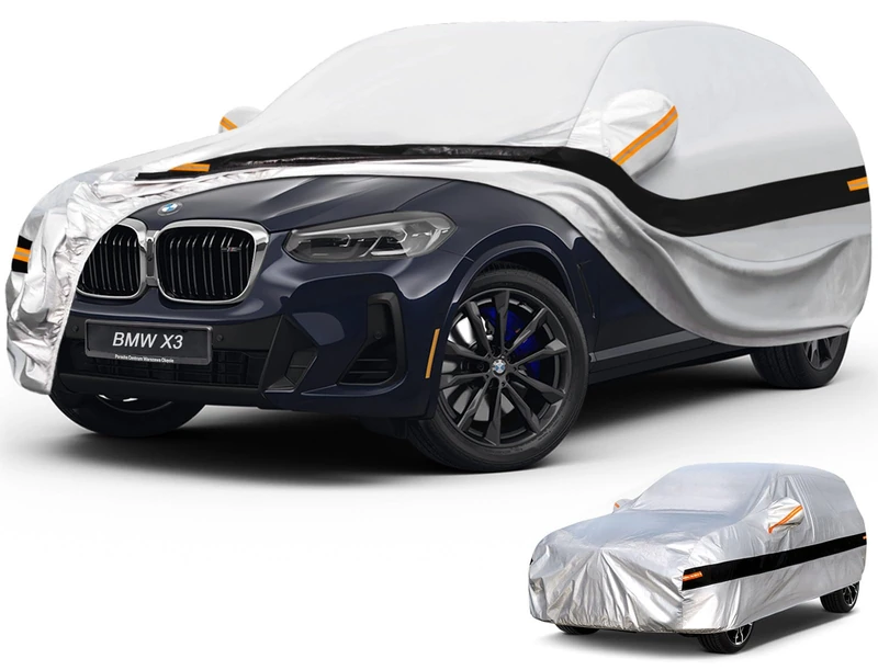 Holthly 10 Layers SUV Car Cover Custom Fit for BMW X3 (2010-2025) F25, G01, G45, G48, Waterproof All Weather for Automobiles, Outdoor Full Cover Sun Dust Rain Protection with Cotton. Silver