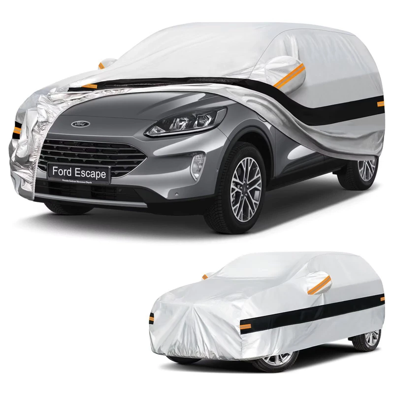 Holthly 10 Layers SUV Car Cover Custom Fit for Ford Escape (2000-2025), Waterproof All Weather for Automobiles, Outdoor Full Cover Sun Dust Rain Protection with Cotton. Silver