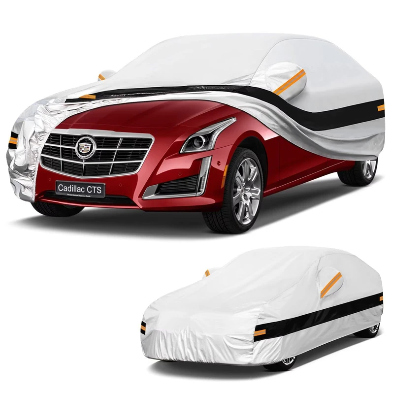 Holthly 10 Layers Car Cover Custom Fit for Cadillac CTS CTS-V (2014-2019), Waterproof All Weather for Automobiles, Outdoor Full Cover Sun Dust Rain Protection with Cotton. Silver