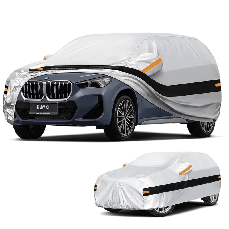 Holthly 10 Layers SUV Car Cover Custom Fit for BMW X1 (2009-2025) E84, F48, F49, U11, Waterproof All Weather for Automobiles, Outdoor Full Cover Sun Dust Rain Protection with Cotton. Silver