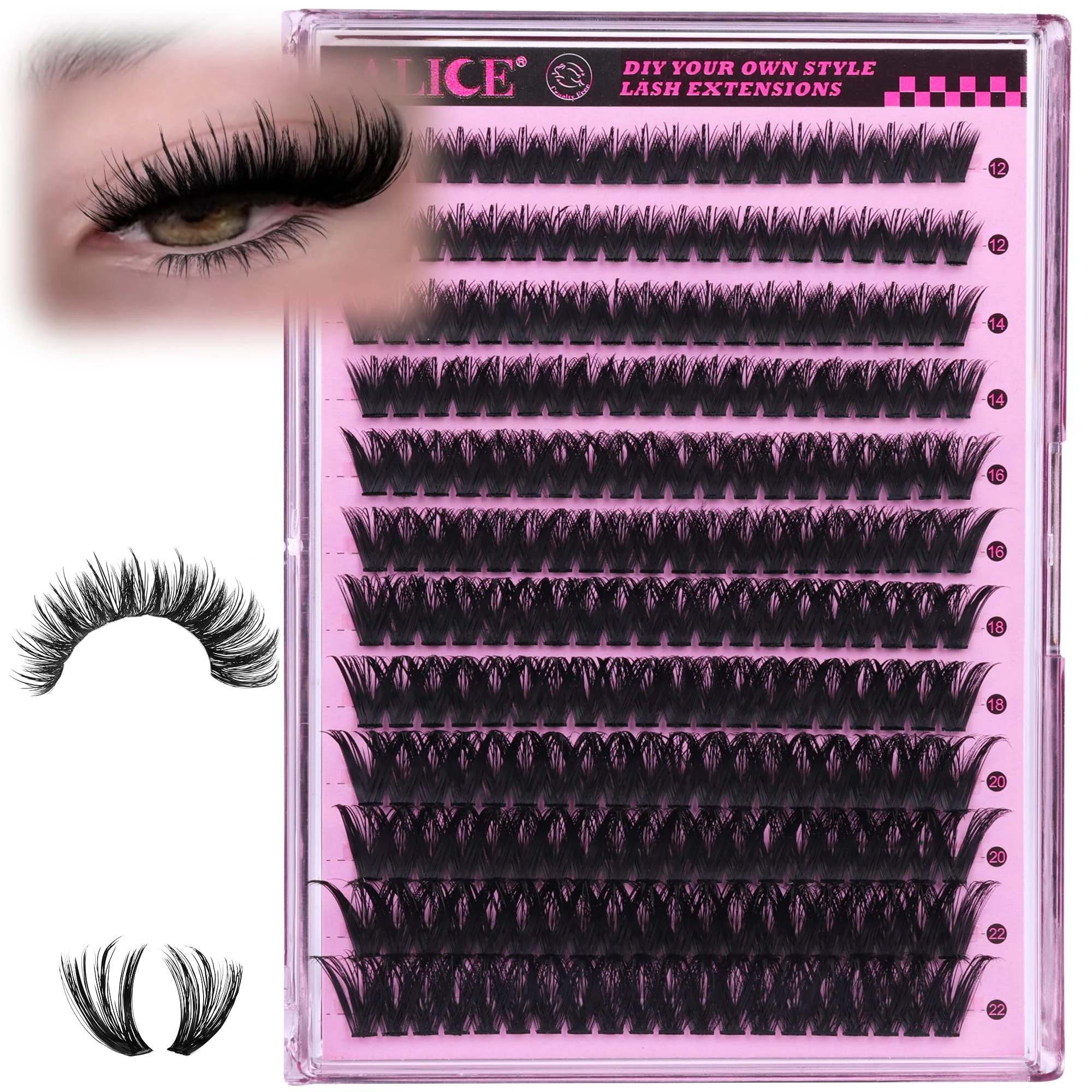 ALICE Fluffier Wispy Lash Clusters Eyelash Clusters Spiky Anime Cluster Eyelash Extensions 240pcs 100D 12-22mm CC- Curly Individual Lashes Fairy Volume Salon Lash Extensions DIY at Home