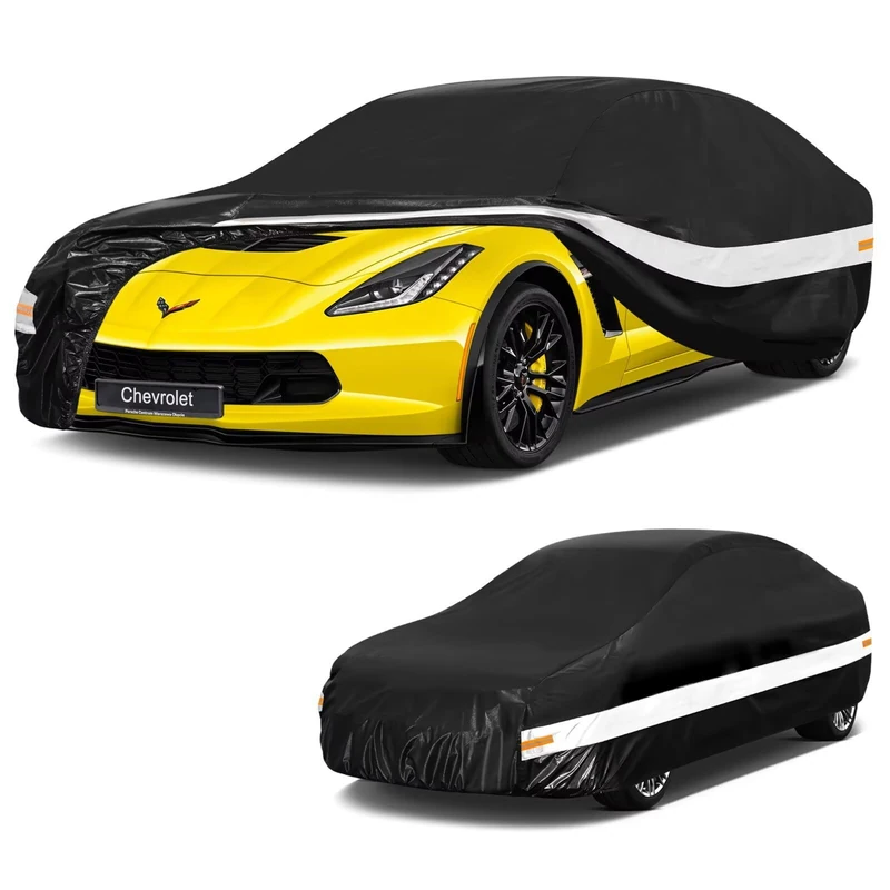 Holthly 10 Layers Car Cover Custom Fit for Chevrolet Corvette (1980-2019) C3,C4,C5,C6,C7, Waterproof All Weather for Automobiles, Outdoor Full Cover Sun Dust Rain Protection with Cotton. Black