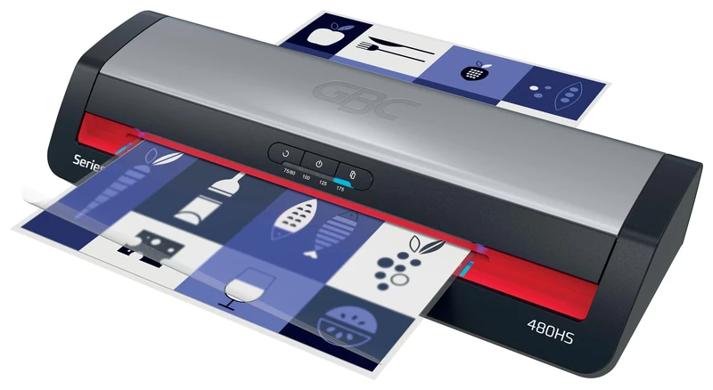 GBC 480HS Home Office A3 Laminator – High-Speed Lamination, Rapid 1-Minute Warm-Up, 75-175 Micron, Anti-jam, Auto Shut-Off, Includes 5X A4 Laminating Pouches, Black/Red, 4410072UK
