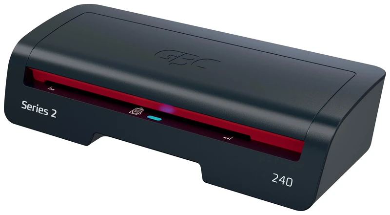 GBC 240 Home Office A4 Laminator – Fast 2-Minute Warm-Up, 75-125 Micron, Anti-jam, Auto Shut-Off, Includes 5X A4 Laminating Pouches, Black/Red, 4410068UK