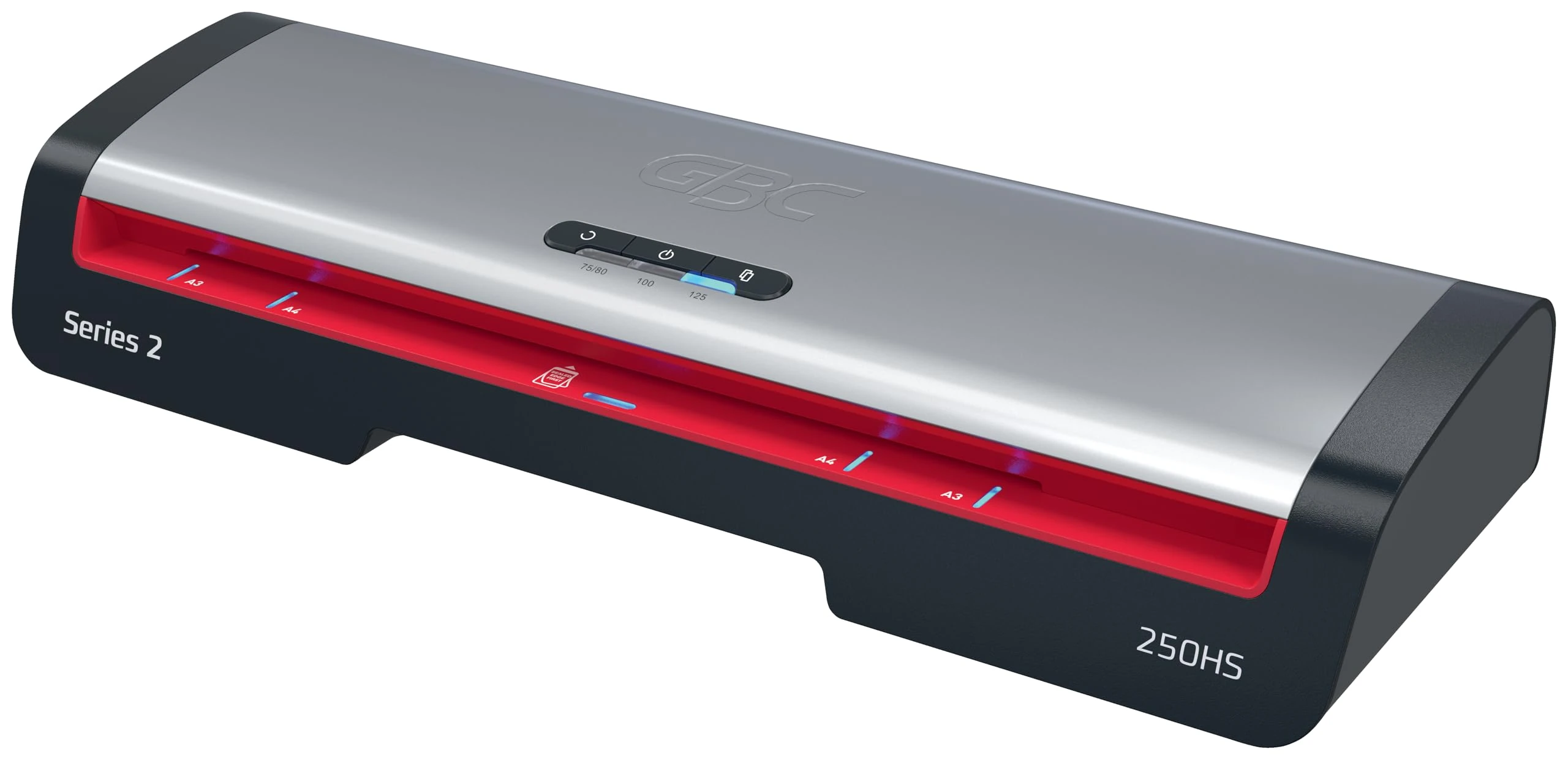 GBC 250HS Home Office A3 Laminator – High-Speed Lamination, Rapid 1-Minute Warm-Up, 75-125 Micron, Anti-jam, Auto Shut-Off, Includes 5X A4 Laminating Pouches, Black/Red, 4410071UK
