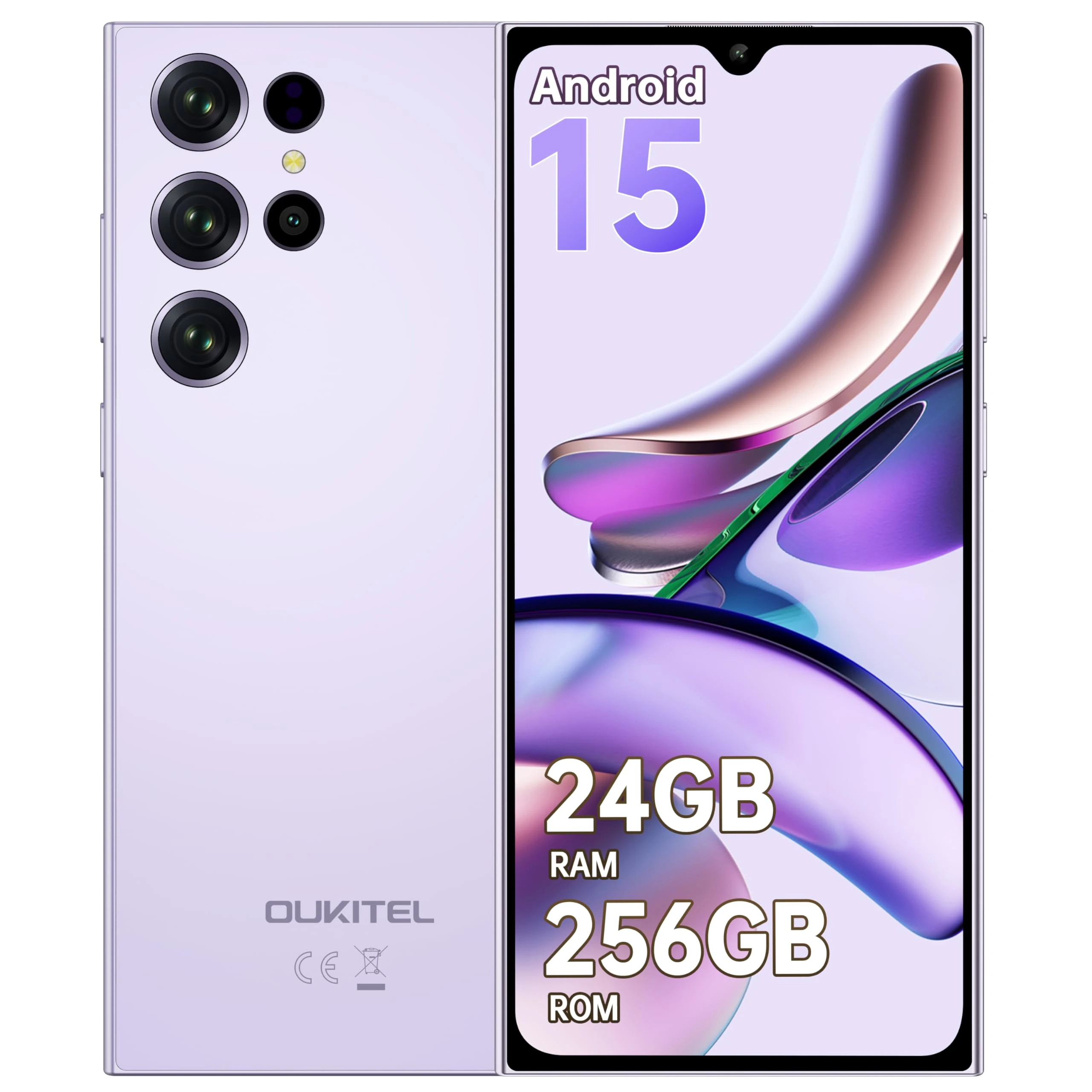 OUKITEL C61 PRO Mobile Phones Android 15-6.88" HD+ INCELL Display Smart Phone 24GB RAM+256GB ROM/1TB, Octa Core, 5150mAh 13MP+5MP, Purple