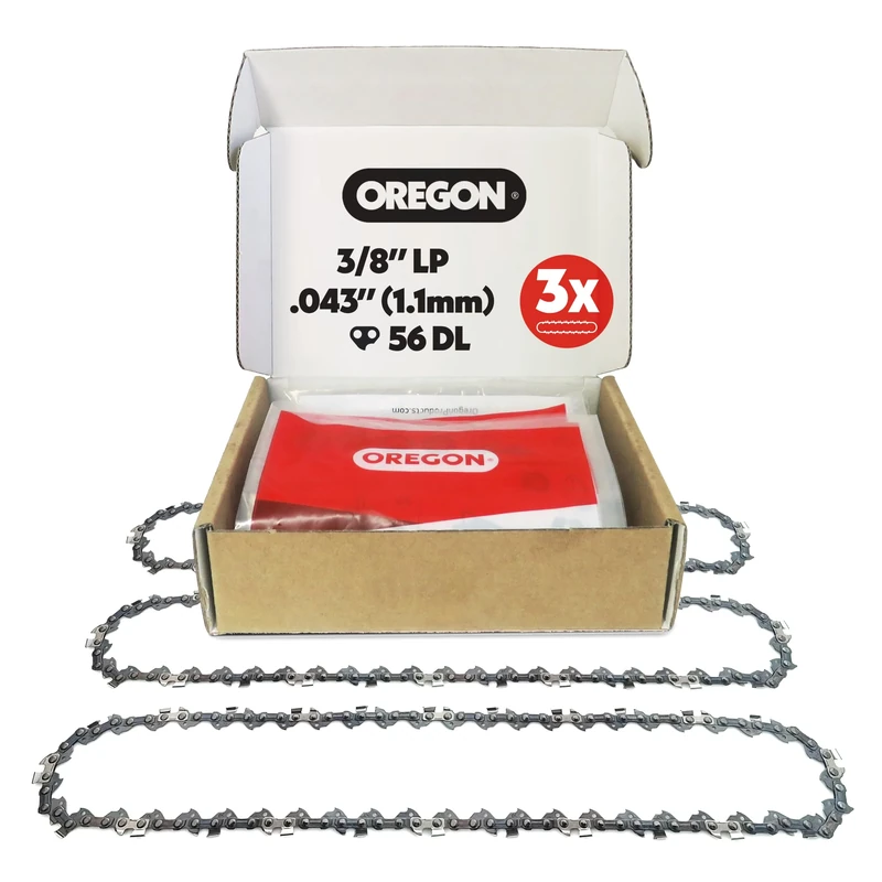 Oregon 3-Pack Chainsaw Chain 3/8" LP Pitch, .043" (1.1 mm) Gauge for 16" (40cm) Bar, 56 Drive Links – Low-Kickback Replacement Saw Chain, Fits Makita, Dewalt, Husqvarna, Sterwins and More