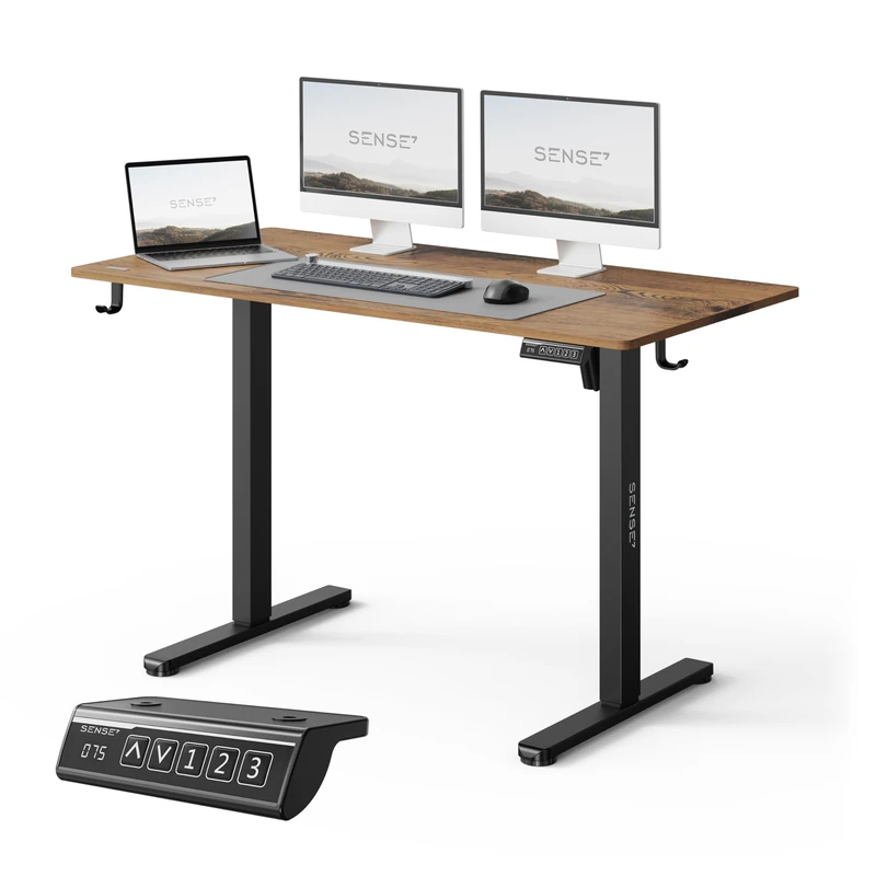 SENSE7 Nojo Light Adjustable Electric Desk 120x60 cm Oak Black 70 kg