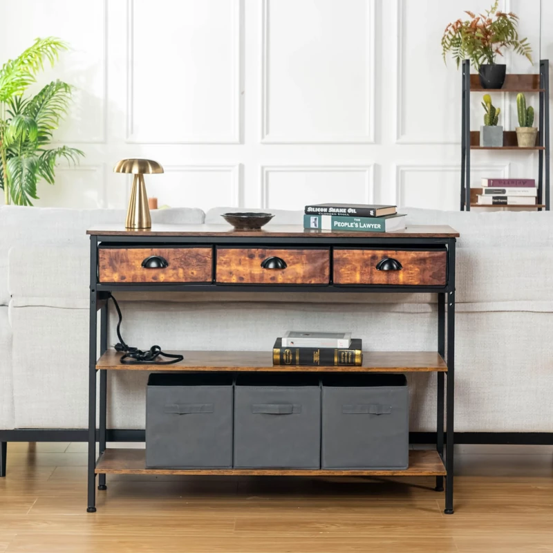 FurnitureR Industrial Style Wood and Metal Coffee Table for Office Waiting Areas, 110cm Length, 80cm Height, 30cm Depth