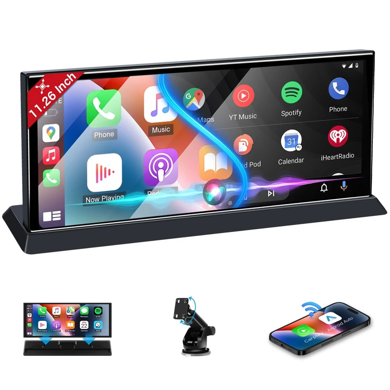 11.26 Inch Apple Carplay Screen, Wireless Apple Car Play Android Auto with Unique Bracket Car Tablet Pro Max 2025, Apple Car Play Screen for GPS Navigation Siri/GOO-gle Mirror Link Bluetooth FM