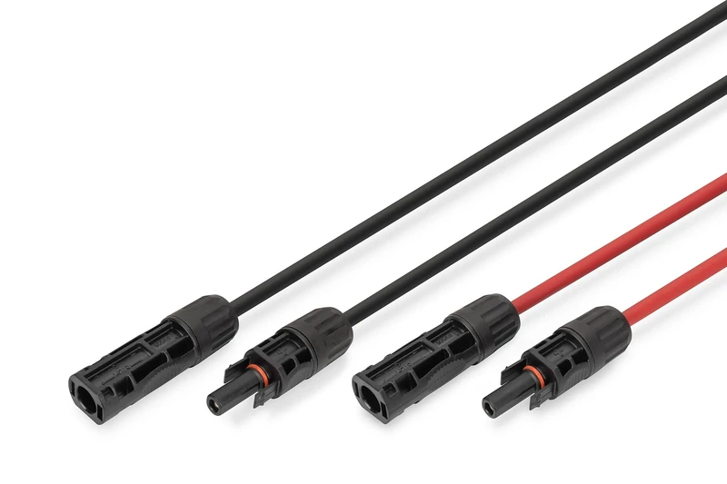 DIGITUS Solar cable extension kit – 2 cables – 15 m – 6 mm² conductor cross‑section – MC4 connectors – IP65/68 – UV‑resistant and weatherproof – XLPO jacket – for PV solar systems – 1x red, 1x black