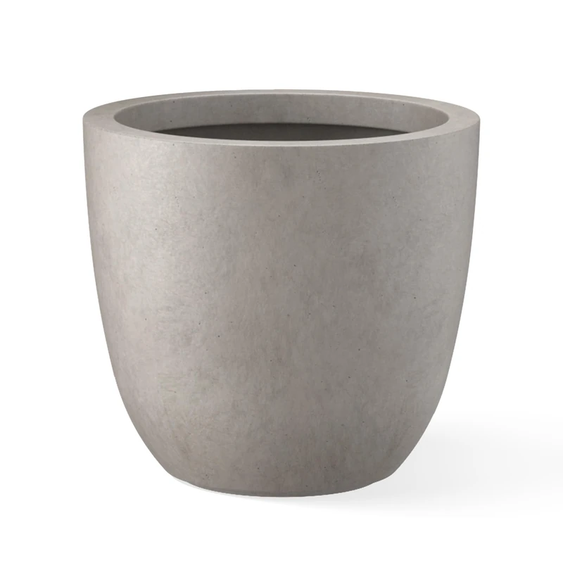 Kante Lightweight Durable Modern Round Outdoor Planter, Buff Concrete, 18" W