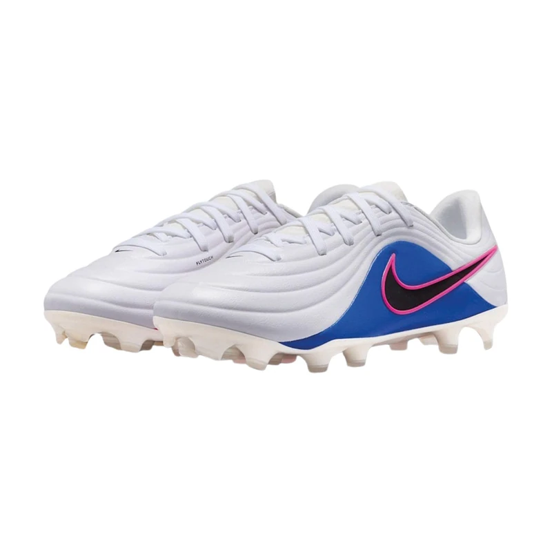 Nike Kids Jr Tiempo Maestro Academy FG/MG Football Shoes, White/Black/Racer Blue/Pink Bl, 4 - Image 1