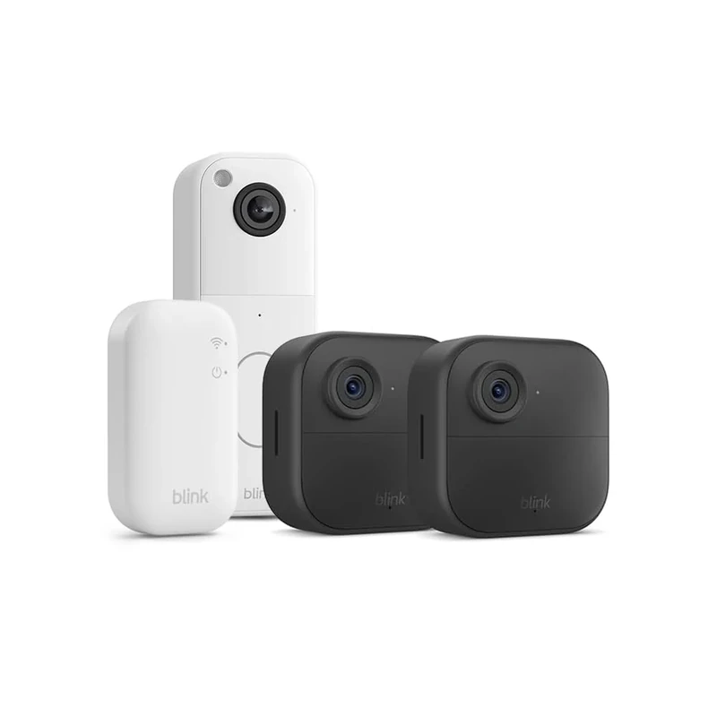 New Blink camera (Outdoor 4) + New Blink Video Doorbell (White)| Wireless HD smart security camera, two-year battery life, enhanced motion detection| 2 camera system with Sync Module Core incl.| IP65