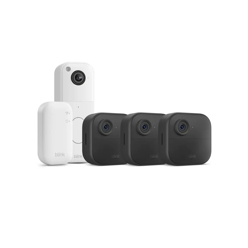 New Blink camera (Outdoor 4) + New Blink Video Doorbell (White)| Wireless HD smart security camera, two-year battery life, enhanced motion detection| 3 camera system with Sync Module Core incl.| IP65
