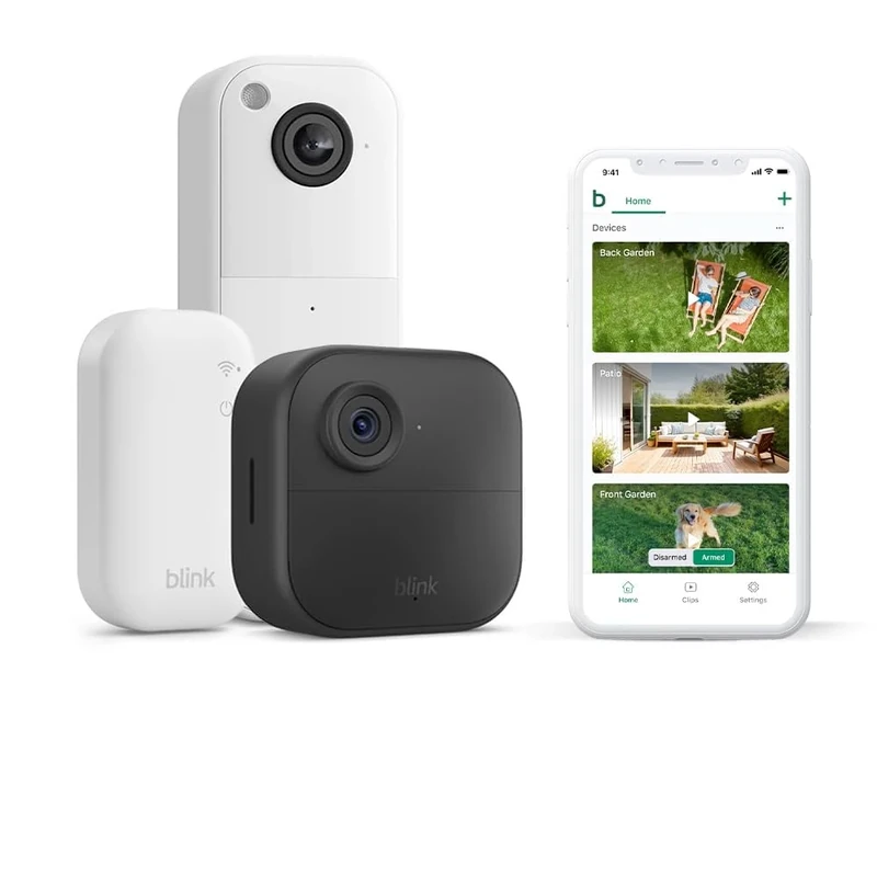 New Blink camera (Outdoor 4) + New Blink Video Doorbell (White)| Wireless HD smart security camera, two-year battery life, enhanced motion detection| 1 camera system with Sync Module Core incl.| IP65