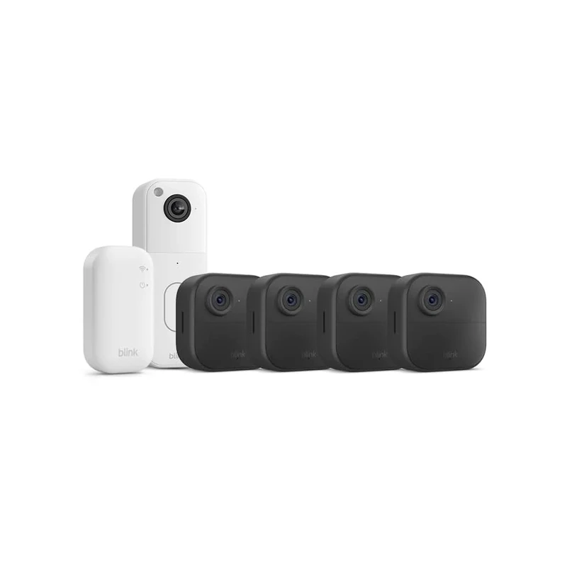New Blink camera (Outdoor 4) + New Blink Video Doorbell (White)| Wireless HD smart security camera, two-year battery life, enhanced motion detection| 4 camera system with Sync Module Core incl.| IP65