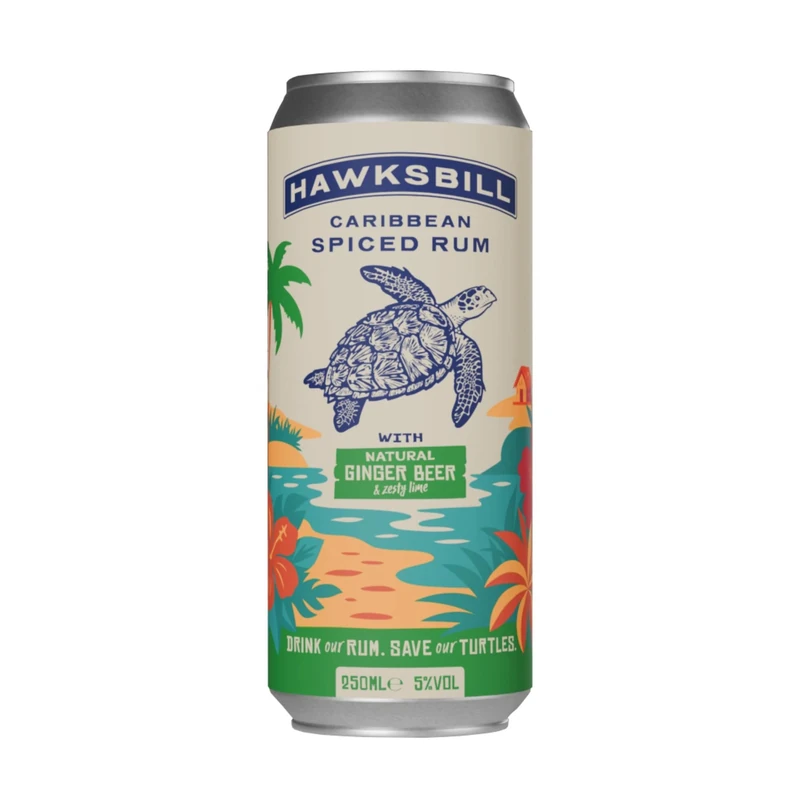 Hawksbill Caribbean Spiced Rum With Natural Ginger Beer & Zesty Rum. Ready To Drink 24 x 250ml Can. 5% ABV