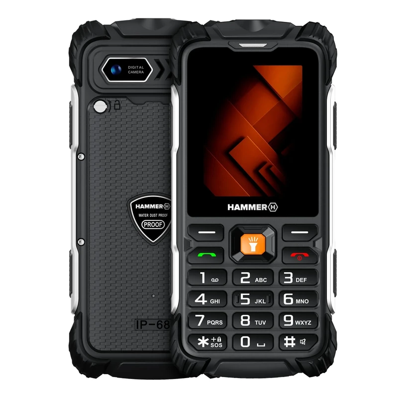 Hammer H Forge LTE Outdoor Mobile Phone without Contract, 3000 mAh Battery, 32 GB, 2.4 Inch IPS Display, Large Buttons, Torch, 2 MP Camera, FM Radio, USB-C, Dual SIM, IP68/MIL-STD-810H, Black