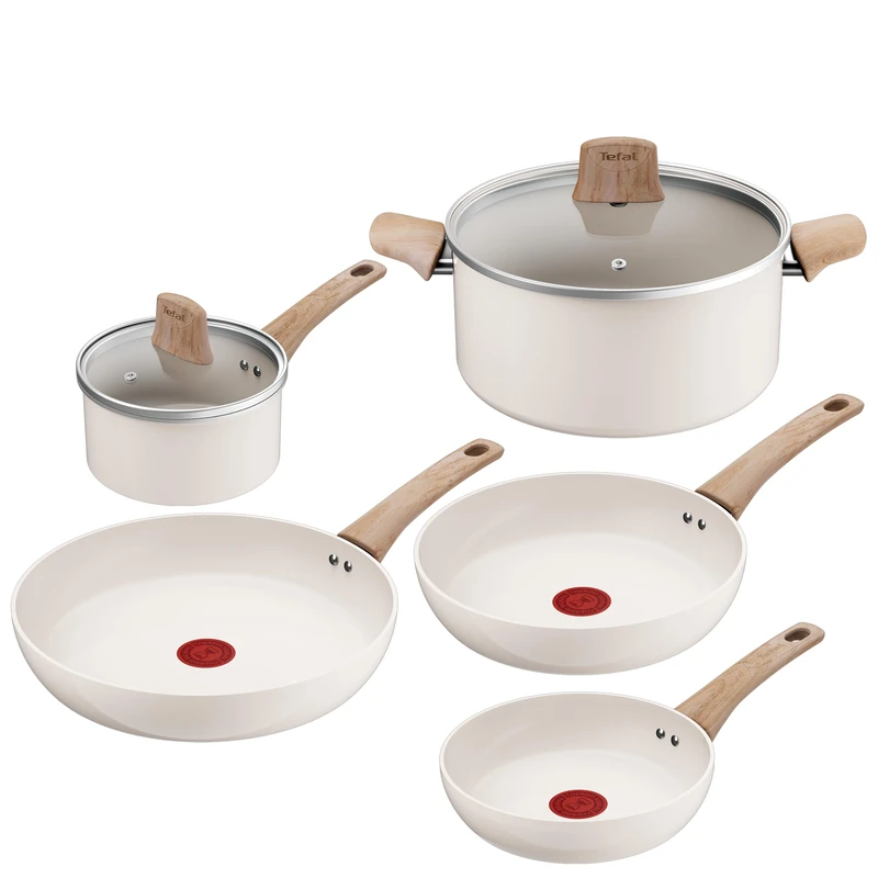 Tefal Cera Bright ON 5-Piece Pan Set, Ceramic Non-Stick Coating, 100% Recycled Aluminium Housing, Heat Indicator, C445S504