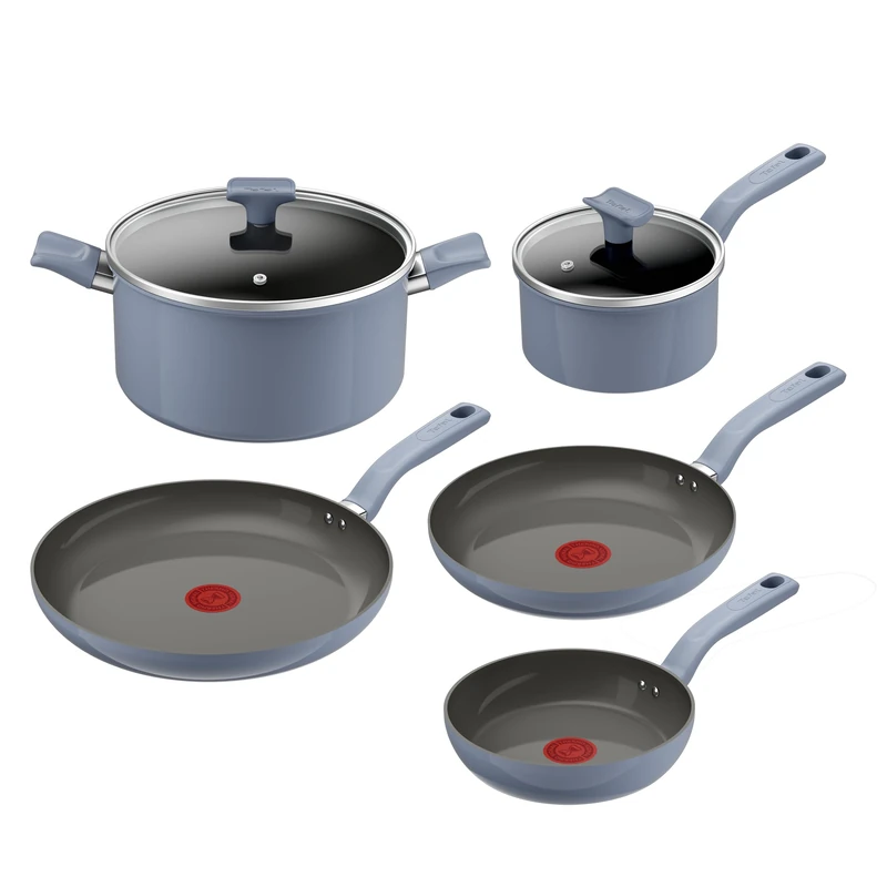 Tefal Cera Color ON, 5-Piece Pan Set, Ceramic Non-Stick Coating, 100% Recycled Aluminium Housing, Heat Indicator, G922S704
