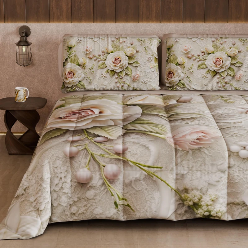 PETTI Artigiani Italiani - Winter Quilt, Winter Duvet, Double Sided Quilt, Solid Colour and Digital Print, Shabby 04 334, 100% Microfibre, Made in Italy