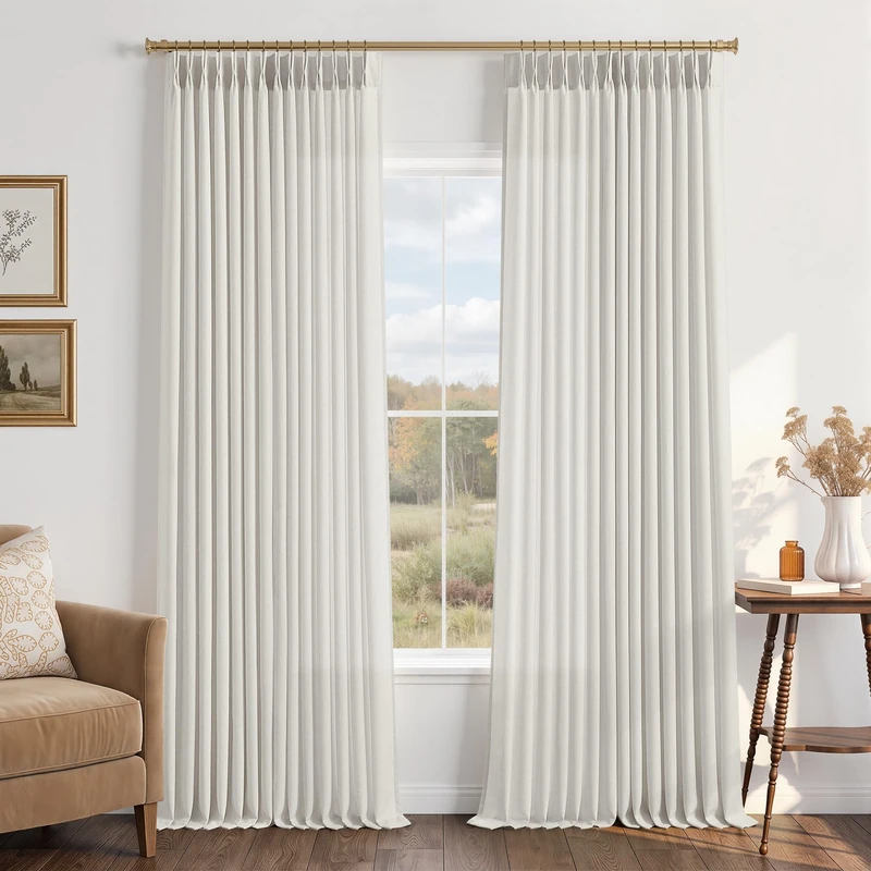 Light Filtering 96 Inches Long Curtains for Living Room, Thick Linen Semi Sheer Curtain 8 Ft Length 2 Panels Set Rustic Country Oatmeal Beige Curtains Ceiling floor Window Drapes Darkening Treatments