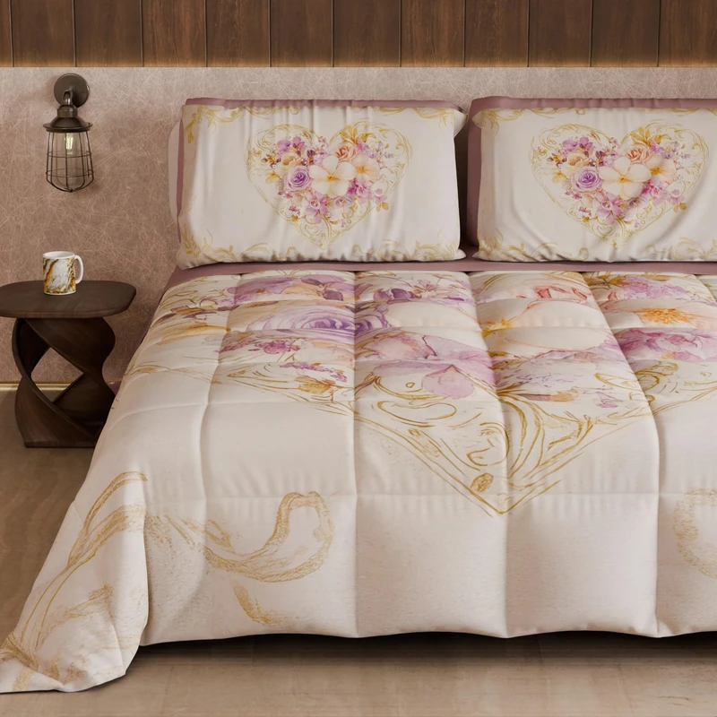 PETTI Artigiani Italiani - Winter Quilt, Double Sided Double Duvet Plain and Digital Print, Shabby 04 320, 100% Microfibre, Made in Italy